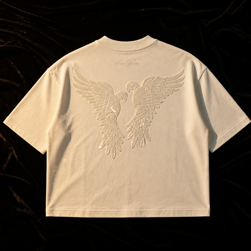 Ivory Sequin Bird Heavyweight Tee