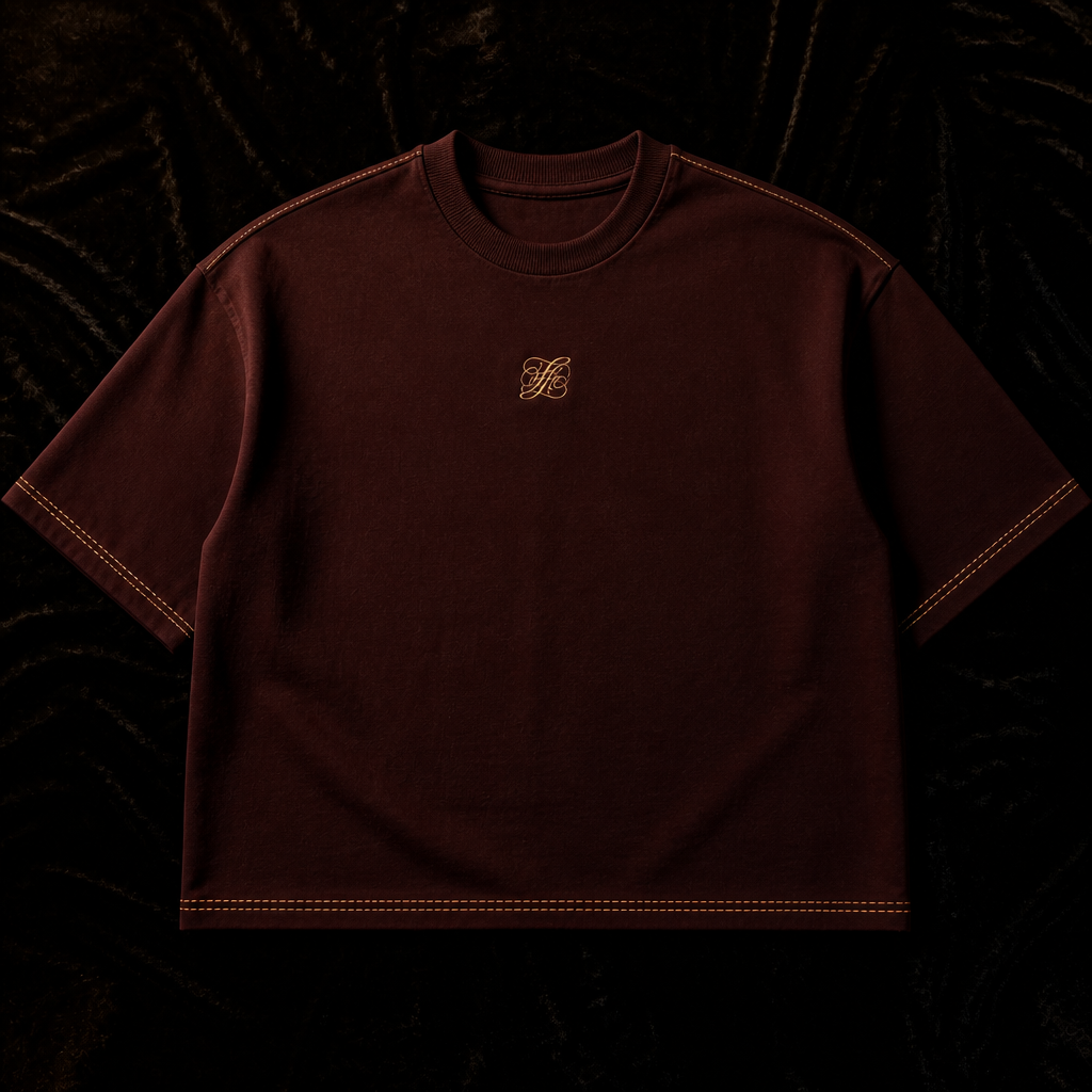 Deep Oxblood Embroidered Heavyweight Tee