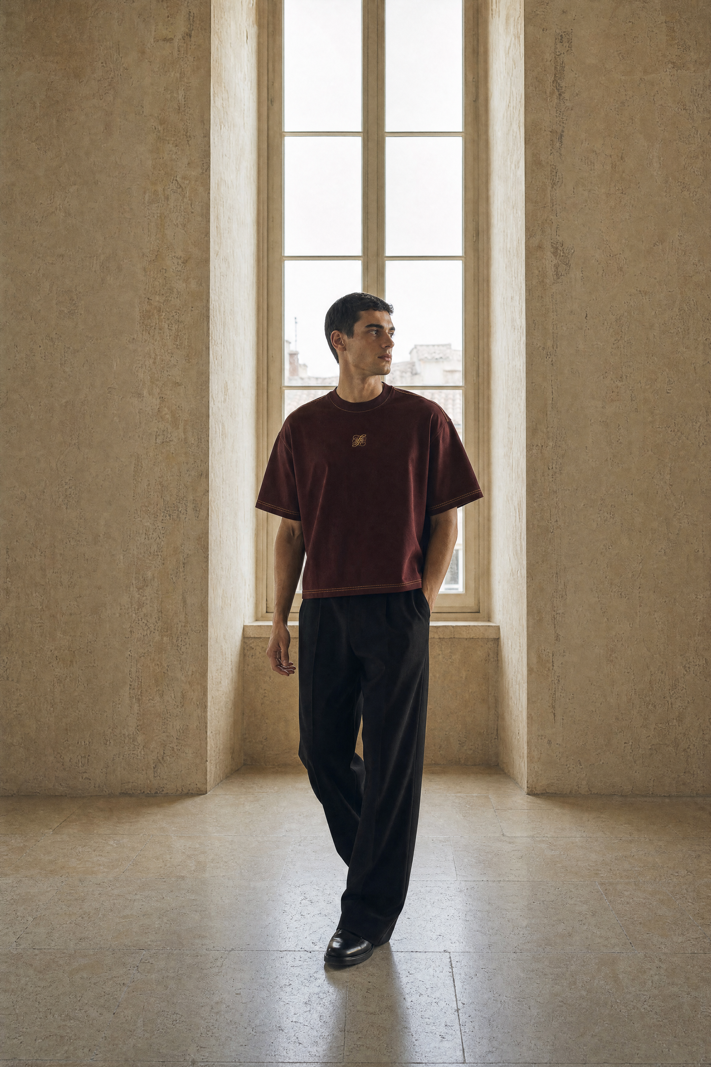 Deep Oxblood Embroidered Heavyweight Tee
